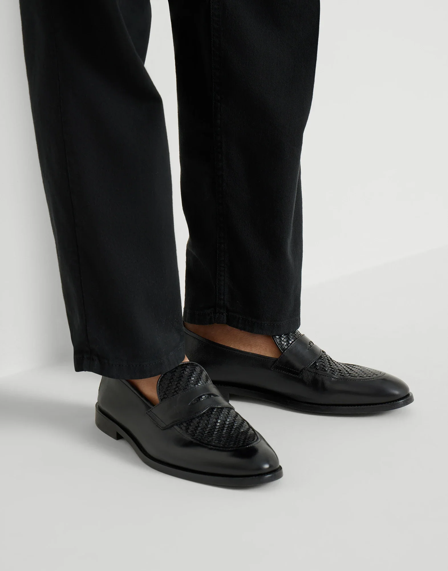 Braided Calfskin And Polished Calfskin Penny Loafers - Image 3
