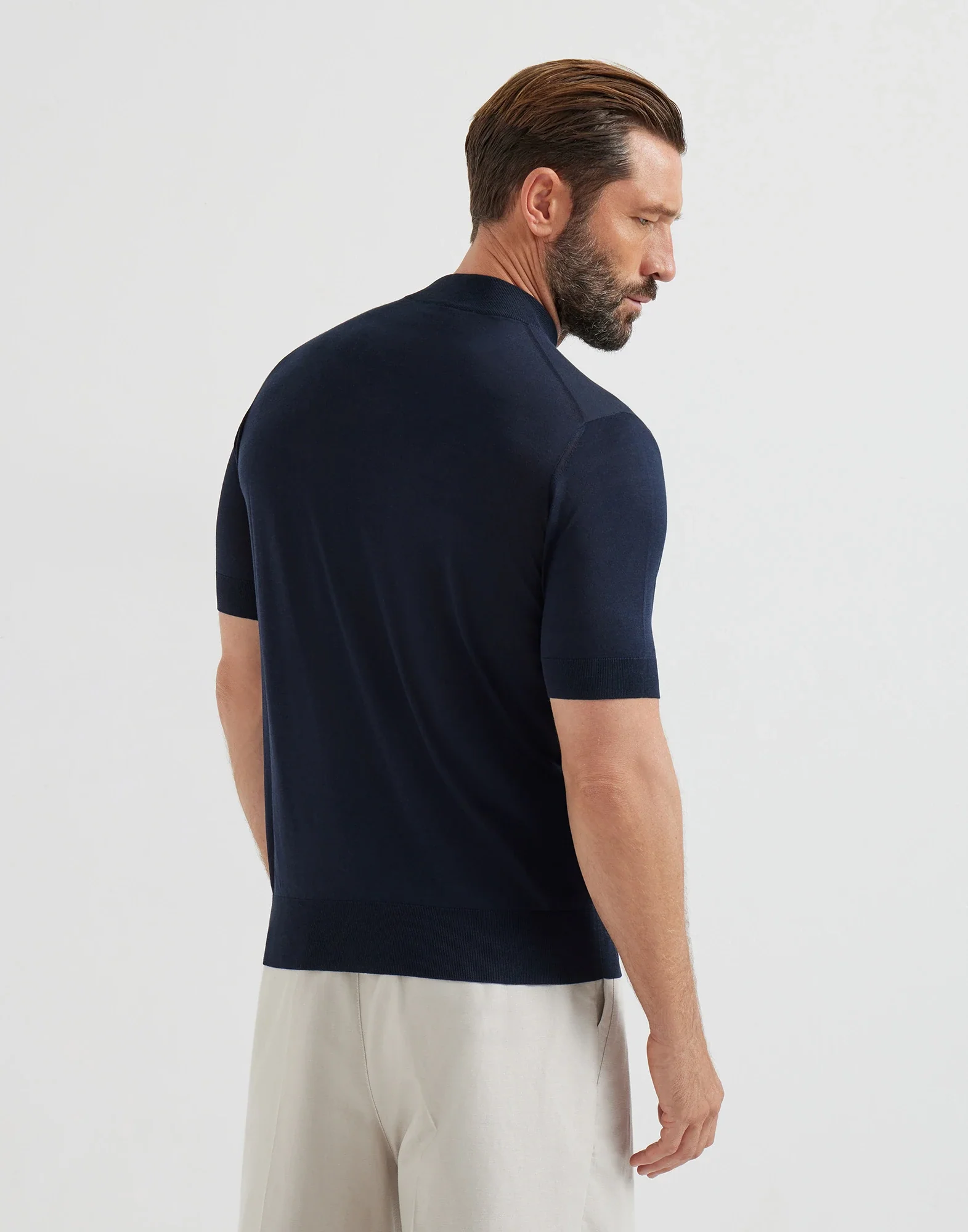 Lightweight Silk And Cotton Knit T-shirt With Mock Neck - Image 4