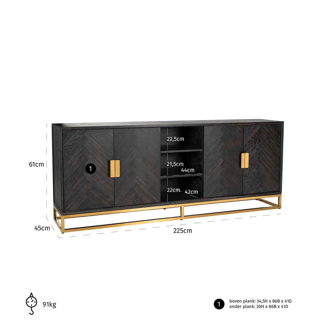 Sideboard Blackbone Gold 4-Doors + Open Compartment (Black rustic) - Image 3
