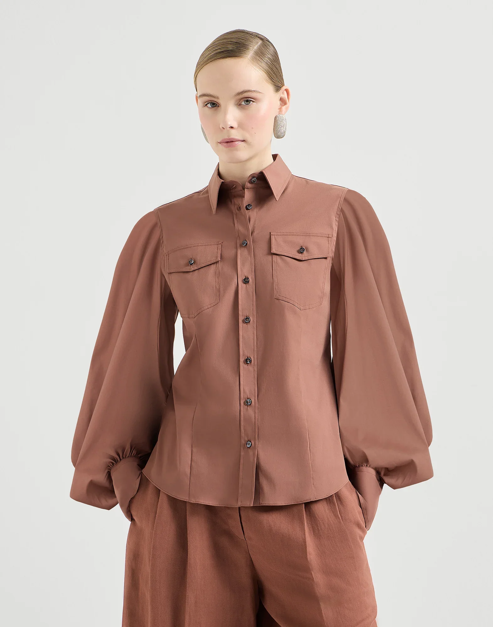Stretch Cotton Poplin Shirt With Monili - Image 3