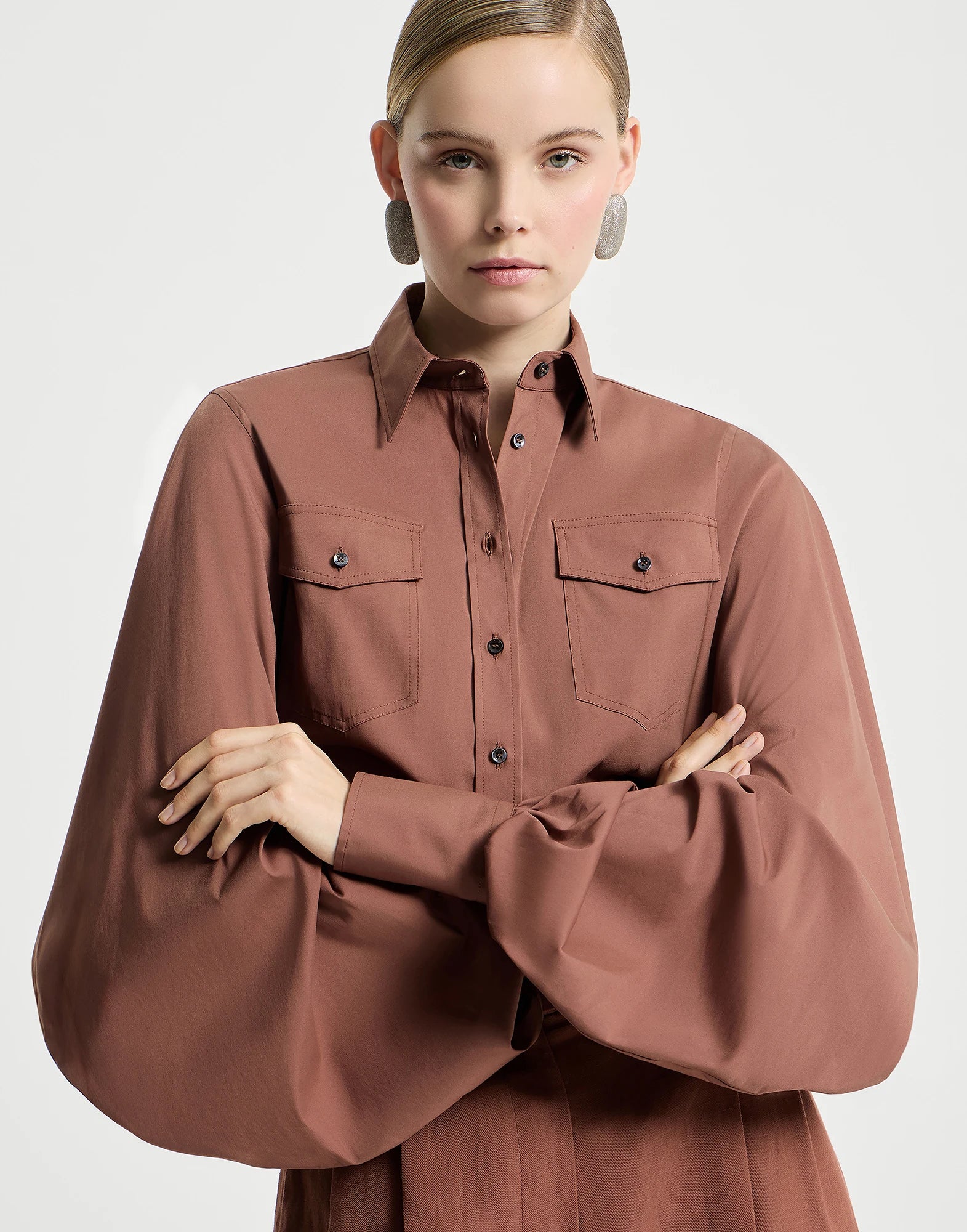 Stretch Cotton Poplin Shirt With Monili - Image 4